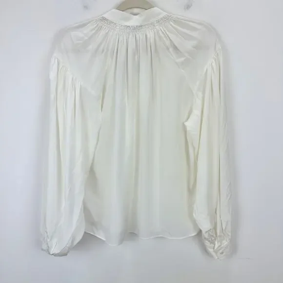 Madewell Shirred Long Sleeve Top Blouse Silk Lightweight Winter White Medium NWT - Picture 12 of 16